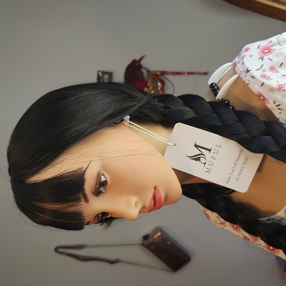 Mupul Wig ☆ 2 Braids w Bangs ☆ Black ☆ Wig ☆ Hair ☆ Cosplay, Theatre ☆ NEW in pk - Picture 6 of 17
